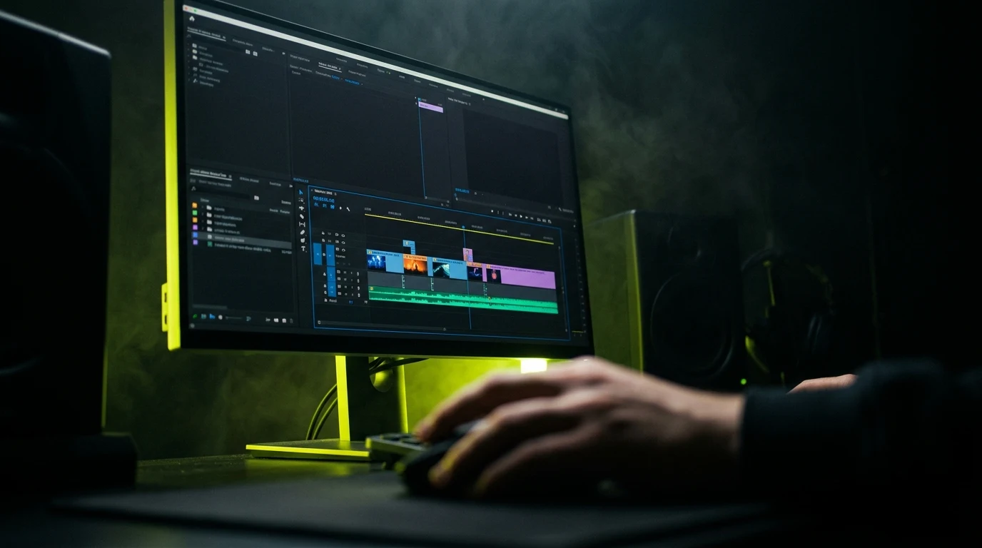 Linha do tempo de edição de vídeo num monitor